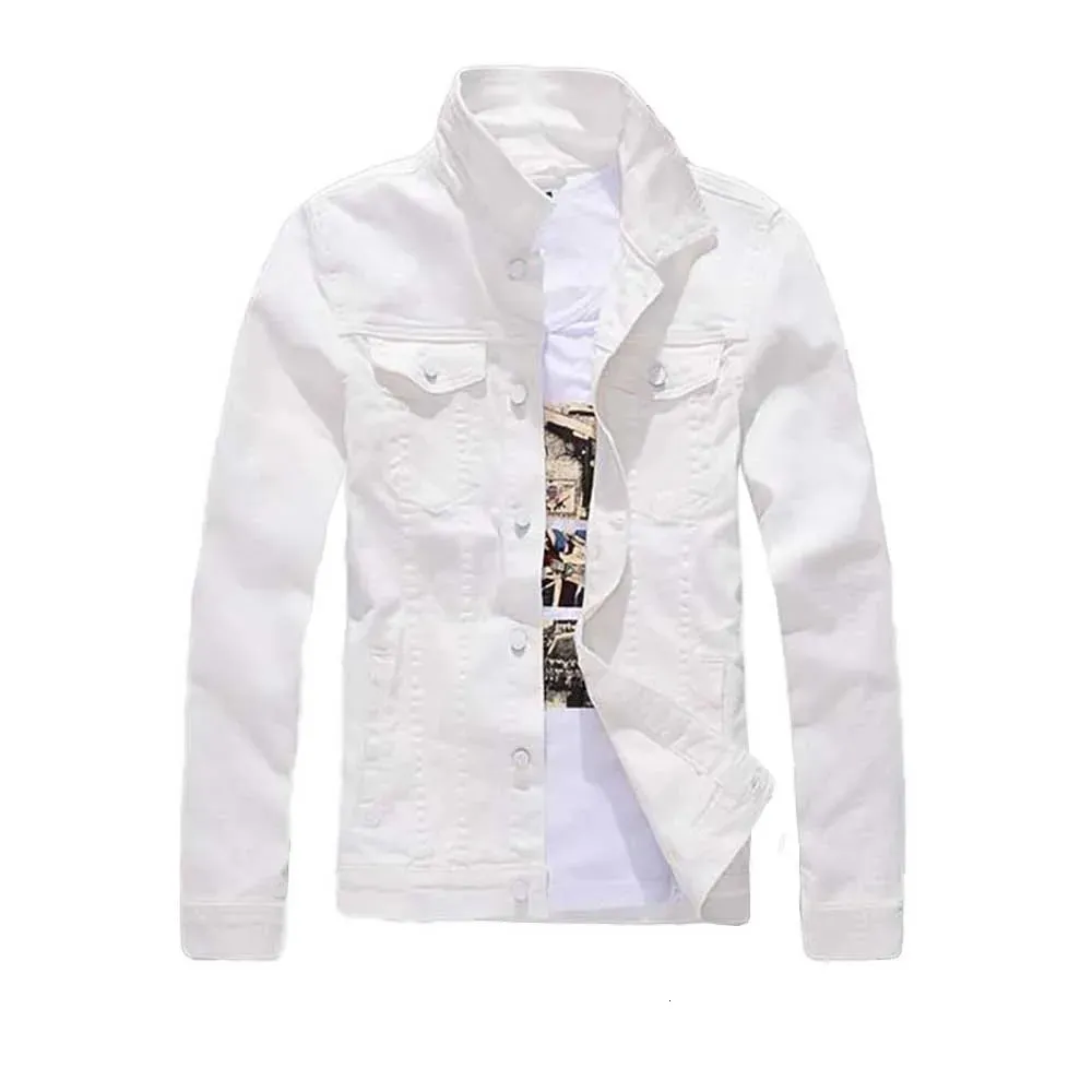 Masowe mężczyźni dżinsowa kurtka kowboja białe dżinsy swobodne szczupłe bawełniane płaszcz o pojemności męskiej ubrania 240109