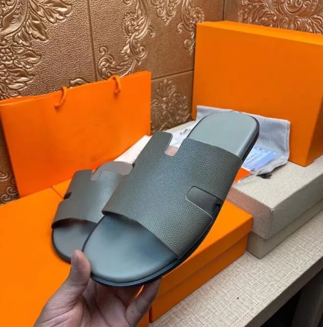 Moda Homens Chinelos Designer Sandálias De Couro Izmir Flip Flop Oran Heritage Calfskin Sandálias Verão Preguiçoso Grande Praia Casual Slides 38-46 Caixa