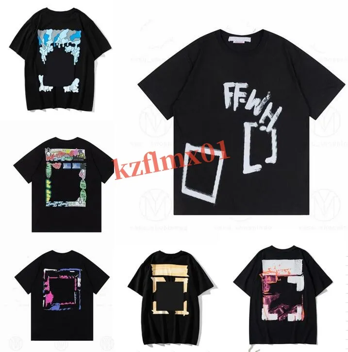 Off Designer Oil Painting Bawełniane krótkie rękawy T Shirt Mens T-shirt Casual Tee Tops Back Print of Black White Summer Hip Hop Ow Loose 7jl