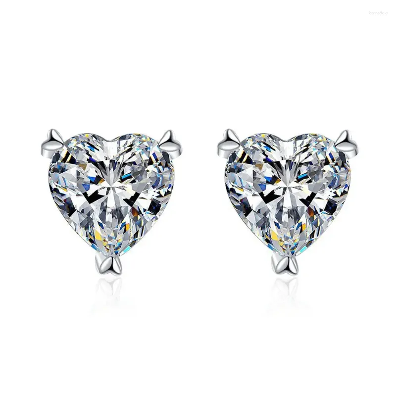 Stud Earrings 1ct Heart Cut Moissanite For Women White Gold Plated S925 Solid Silver Wedding Luxury Quality Jewelry