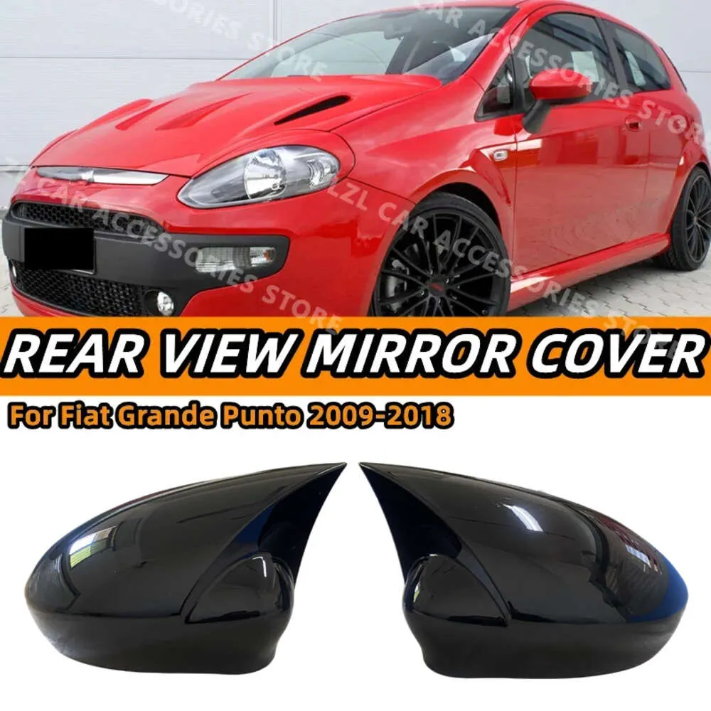 2024Side Mirror Covers for Fiat Grande Punto 2009 2018 Pair of Gloss Black Rearview Mirror Caps Covers Replacement Add on Car Accessories