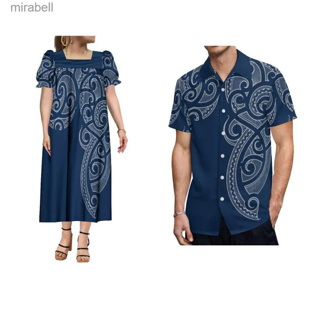 Basic Casual Dresses Basic Casual Dresses Women's Dress Customized MUMU Dress Polynesian New Design Long Dress Summer Casual Men's Shirt Couple Set YQ240110