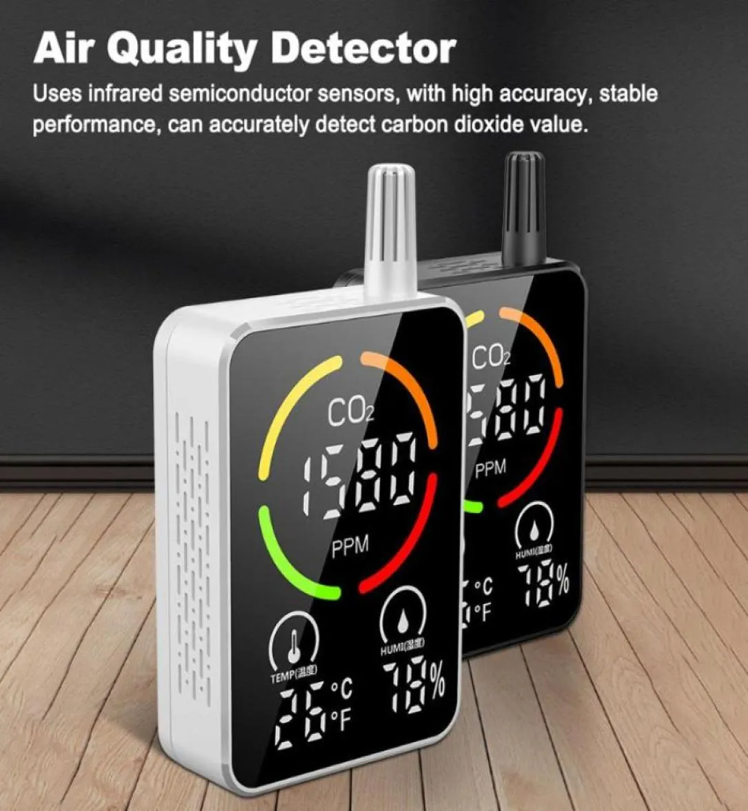 Gasanalysatorer Infraröd halvledare 3in1 CO2 Temperaturfuktighet Övervakningsenhet Digital Display Luftkvalitetsdetektor med TIM5181181