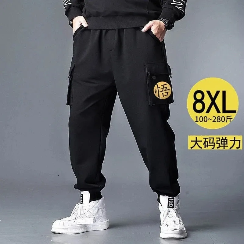 spring summer men casual cargo pants pockets plus size 6XL 7XL 8XL loose out door elasticity sports oversize 52 54 56 240109