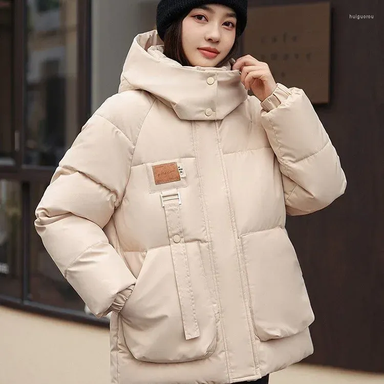 Trenchs de femmes Tendance Style coréen Loose Oversize Parkas Manteau pour femmes Simple Couleur Solide Garder au chaud Casual Vestes d'hiver à capuche