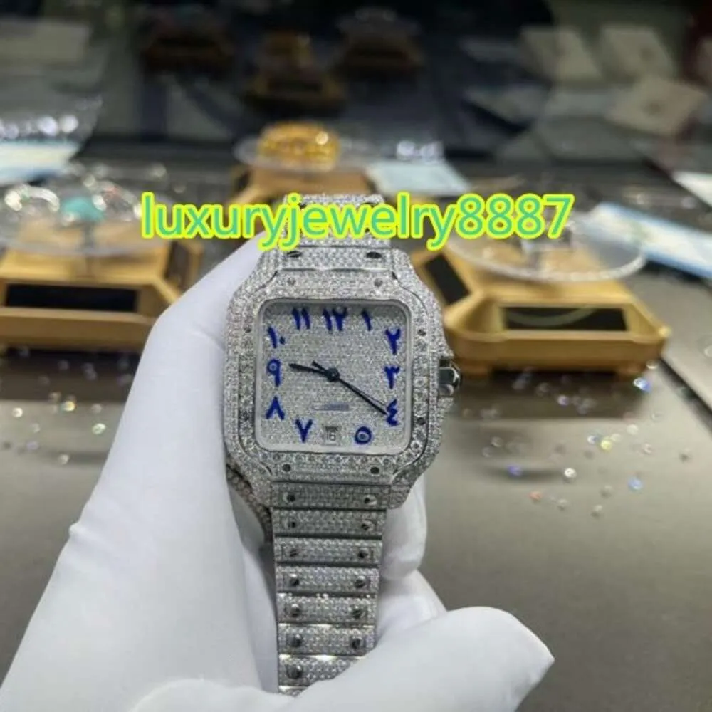 맞춤형 고급 브랜드 다이아몬드 시계 gypsophila ice cube 2 톤 18k 골드 VVS Moissanite Diamond Arabian Skeleton Watches