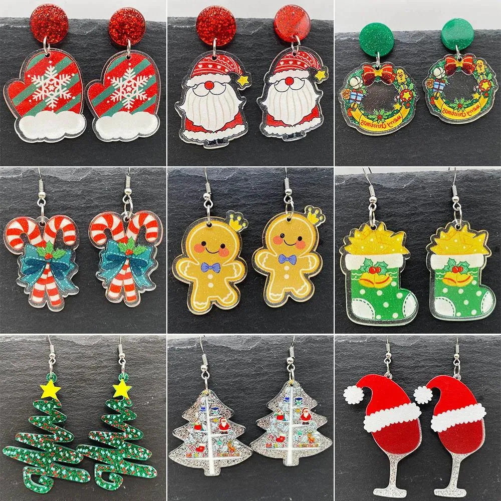 Earrings Fashion Jingle Bell Xmas Tree Charm Dangle Crutch Snowman Snowflake Grinch Santa Claus Glitter Teardrop New Year Jewelry Gift LL