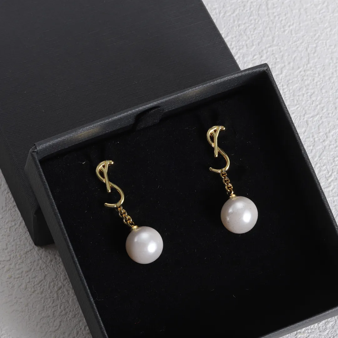 Boucles d'oreilles Y en or pur, chaîne en perles, pendentif de mariage, scintillantes, à haute teneur en carbone, bijoux cadeau pour femmes