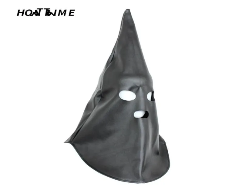 TIME Maschera di ritenuta per mago in pelle PVC Copricapo per cani Cappuccio per testa Completamente chiuso Fetish erotico BDSM Coppie Bondage sessuale Y2011182316179