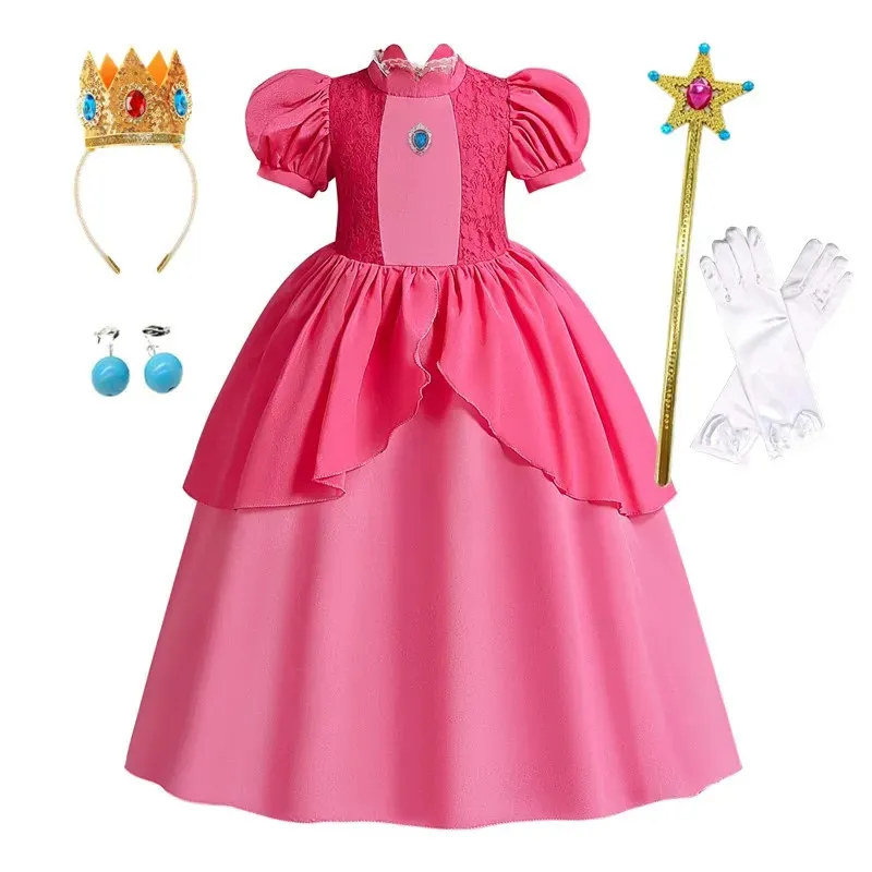 Peach Princess Halloween Costume for Kids Cosplay Dress Children Performance Clothes Carnival Party Outfits 240109