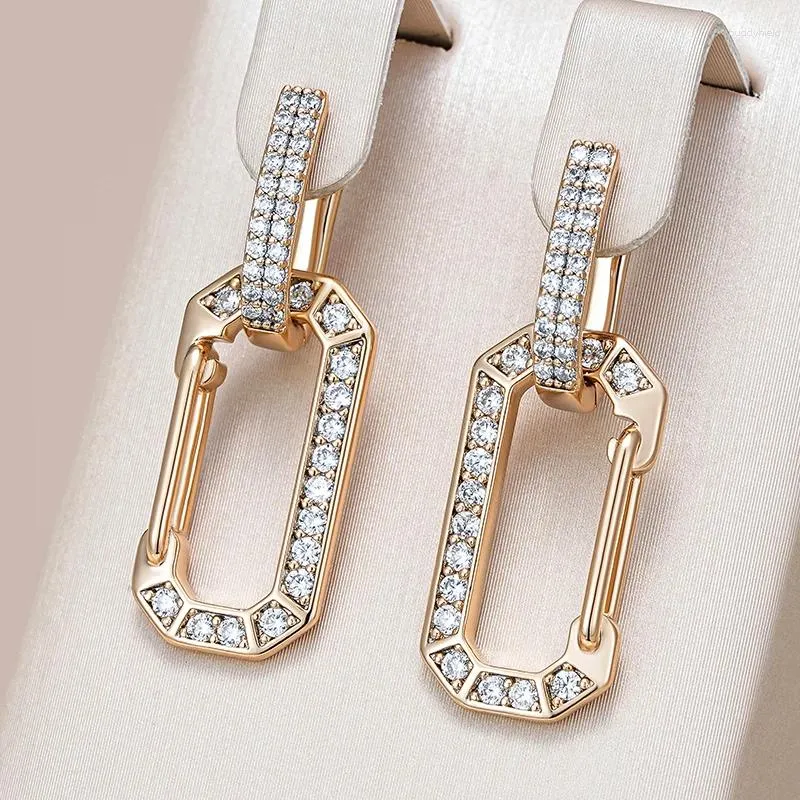 Boucles d'oreilles en peluche Kinel 585 Rose Gold Color Square Drop pour femmes White White Natural Zircon Accessoires Fine Bijoux