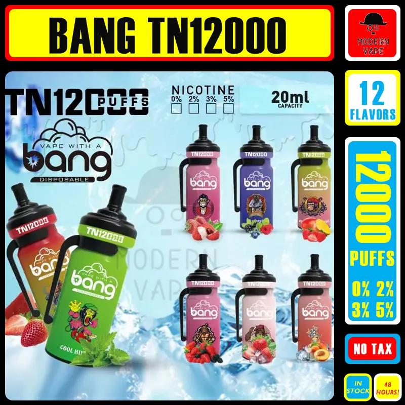 Puff 12k Original Bang King TN 12000 Puff Vape Disponibla e-cigaretter 20 ml Förfylld POD-mesh-spole 600mAh Uppladdningsbar batteri Vaper 0% 2% 3% 5% penna 12 smaker i lager