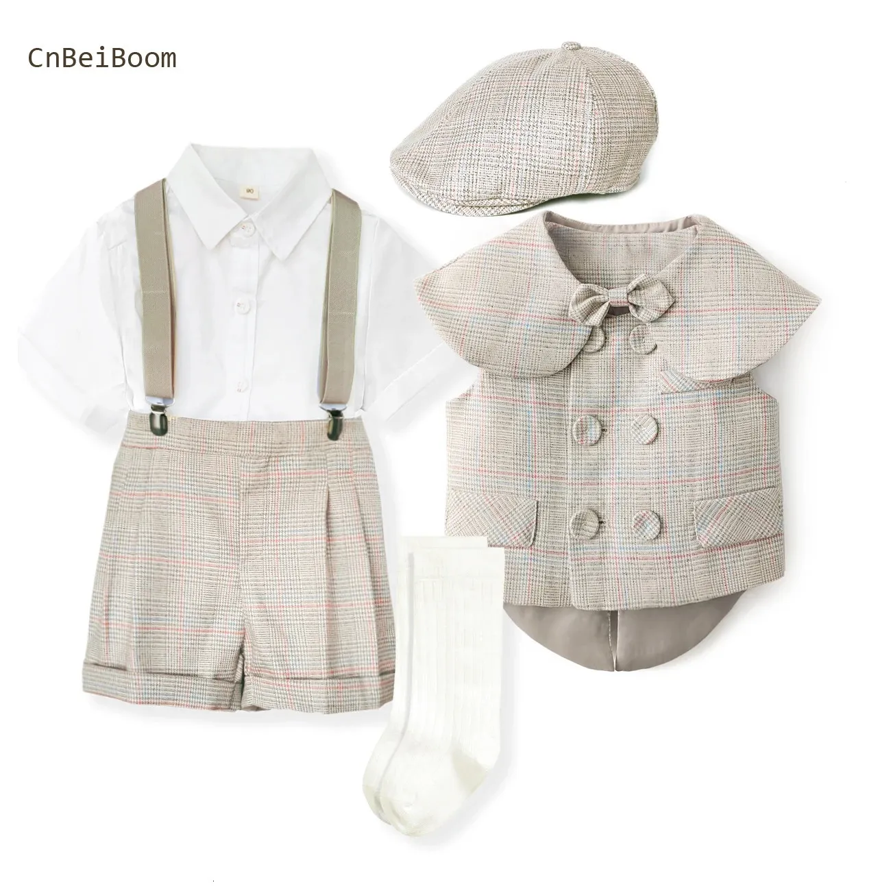 Garçon costumes coton bébé garçons Double boutonnage gilet court châle 6 pièces ensembles de costume smoking formel robe d'anniversaire de mariage 240109