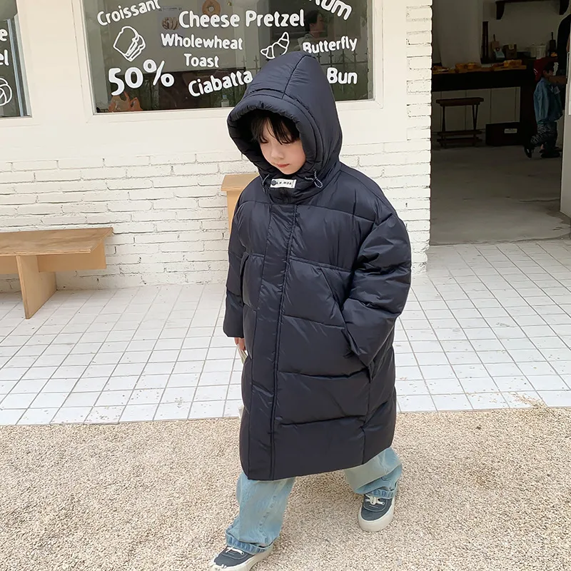 Średnia kurtka dla dzieci zagęszona koreańska wersja koreańska odzież dla dzieci 2024 Jesień/Zima Nowi chłopcy i dziewczęta Średnia i duża kurtka z kapturem dla dzieci