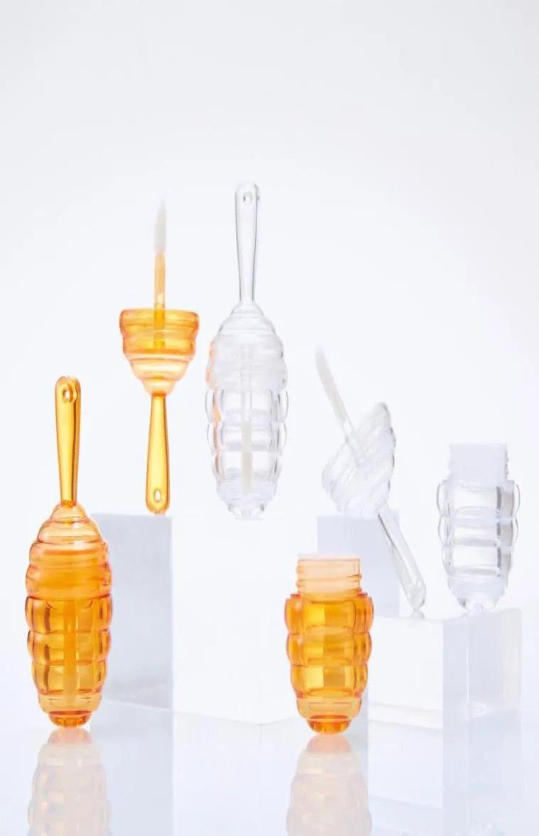 Clear Amber Honecomb Shaped Lip Gloss Tubes with Wand Empty Honey Lipgloss Containers Funny Lip Balm Bottle Dispenser with Rubber 1144388