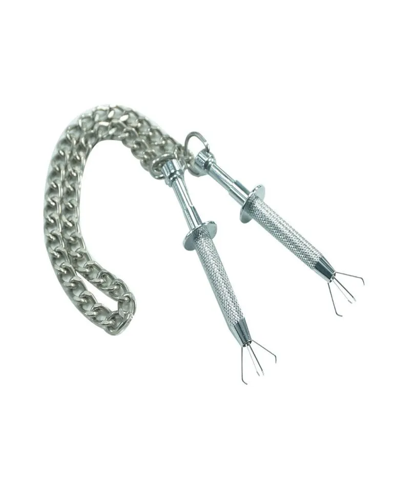 Novo estilo de aço inoxidável ajustável clipes de mamilo com corrente de metal tortura jogar braçadeiras mama bondage restrições fetiche brinquedos sexuais y1182900