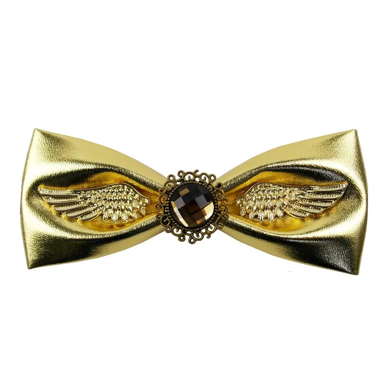 Luxury Men's Bow Ties for Wedding High Quality Pu Leather Metal Golden Bowtie Club Banquet Butterfly Tie med presentförpackning 240109