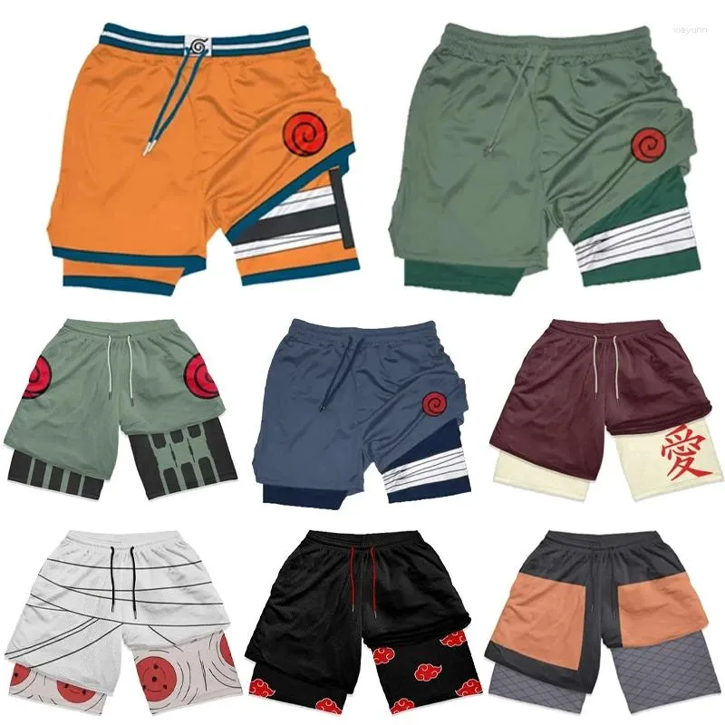 Shorts pour hommes Mode Anime Gym Hommes Femmes 2 en 1 Fitness Sports Casual Été Lâche Respirant Cordon