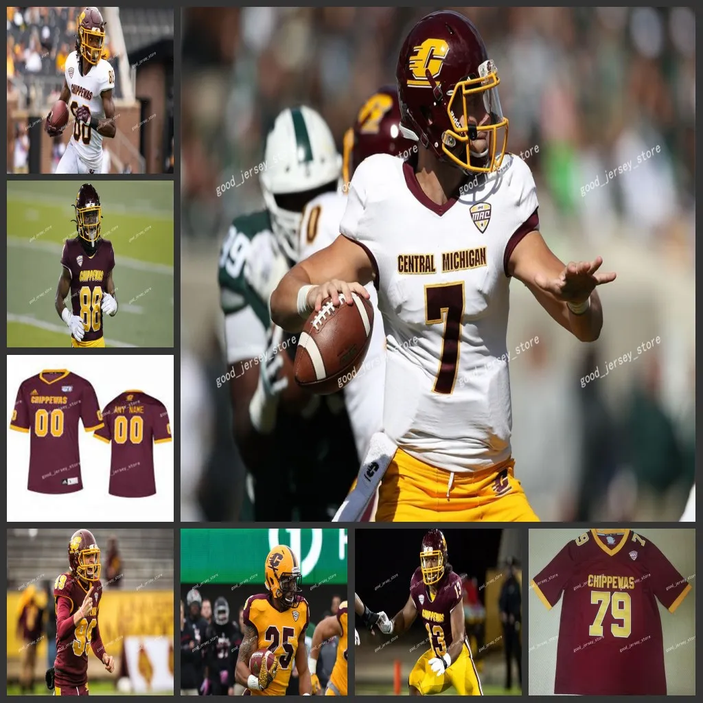 Custom Central Michigan Chippewas Football Jersey 5 Kavon Frazier Leterrius Walton Frank Zombo Cooper Rush Richard Bowens III Jase Bauer Tyler Pape Mens jerseys