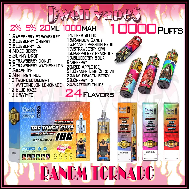 RandM Tornado 10000 Puff Cigarrillos electrónicos desechables 0.8ohm Bobina de malla 20 ml 1000 mAh Batería Recargable Cigarrillos electrónicos Puff 10K Control de flujo de aire Vapes