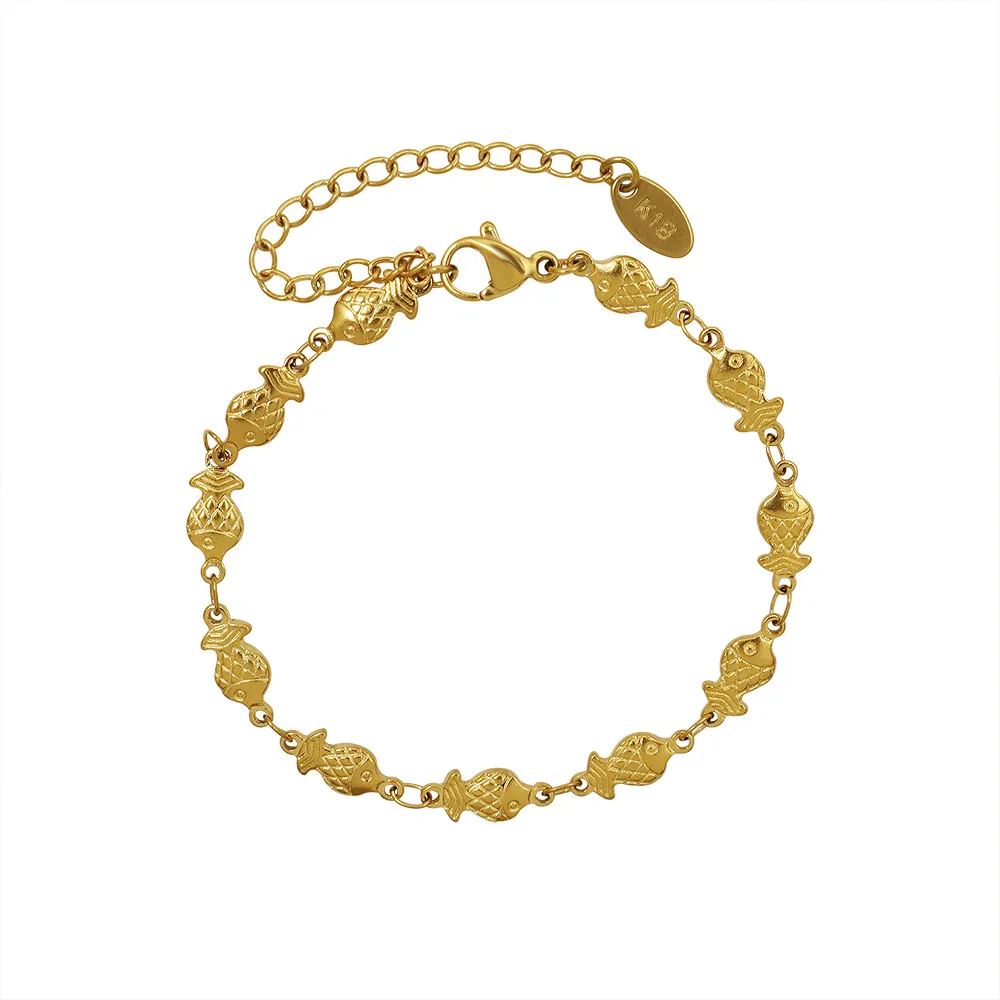 Женский золотой браслет из нержавеющей стали с покрытием из 18-каратного золота, креативный браслет с милой рыбкой, модные ювелирные изделия, подарок