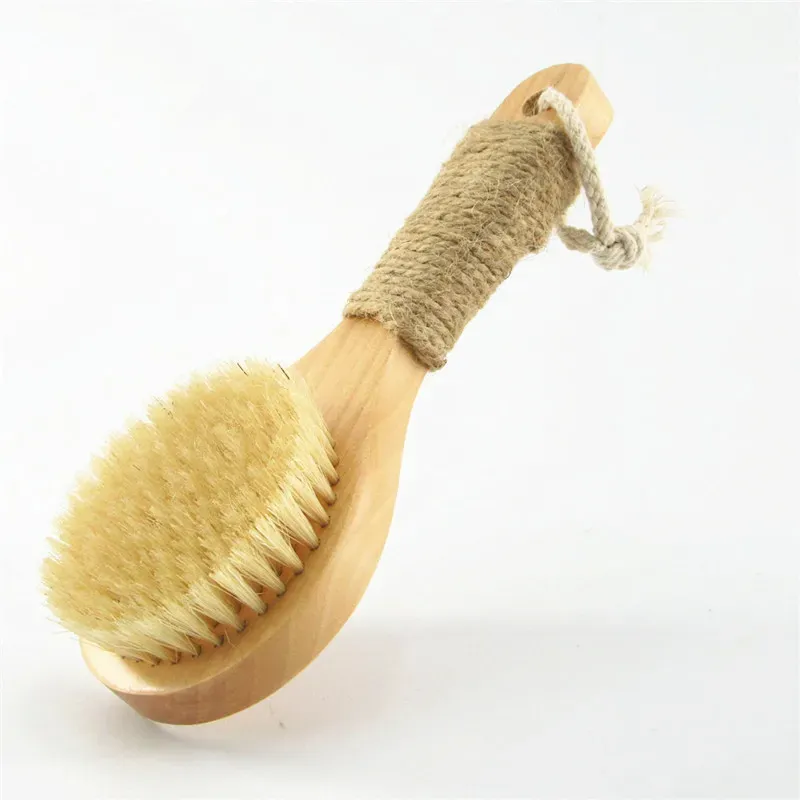 20*8cm Short Handle Boar Bristles Bath Brush Dry Skin Body Brush with Natural Wood Remove Dead Skin Dry Brushing Body Brush