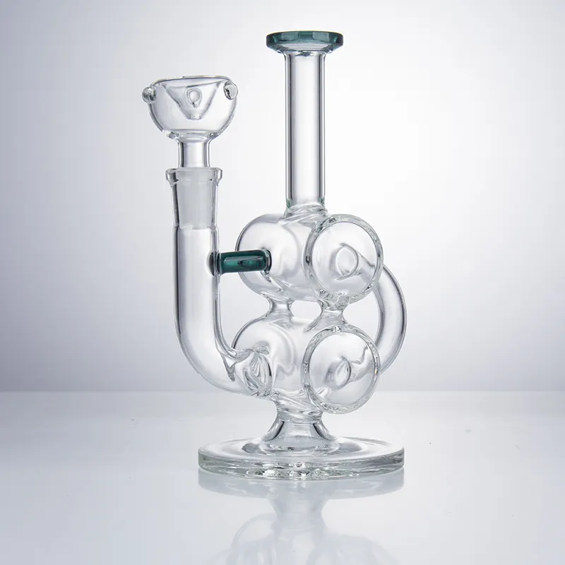 Glassvape666 GB022 Glass Bong Dab Rig Smoking Pipe Double Recycler Perc Bubbler With 14mm Male Tobacco Dome Bowl About 6.7 Inches Colorful Glass Water Pipes