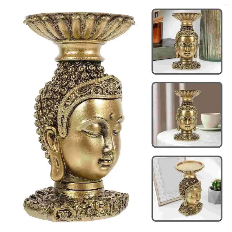 Ljushållare Buddha Huvudstaty Holder Tealight Temple Decorative Stand Religion Gift