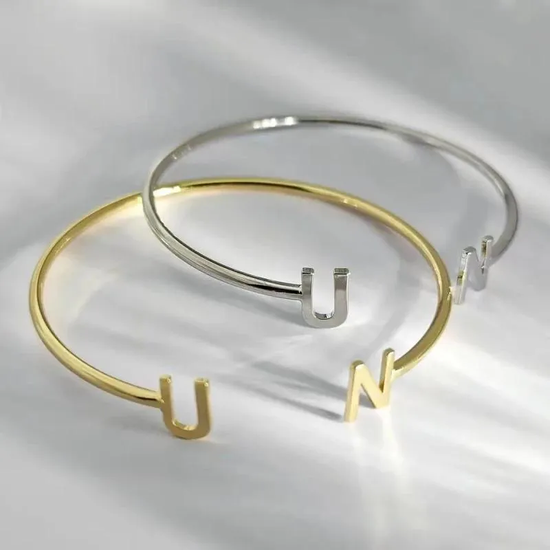 Bangles Duoying Initial Name Bracelets Bangle Simple Double Letters Bracelet for Gift Love BBF Anniversary Gifts Simple Jewelry Bracelet