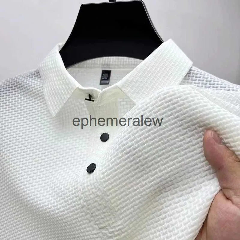 Men's T-Shirts Clothes Summer New Men's Lop-up Hollow Short-sleeved Polo Shirt Ice Silk Breathable Business Fashion Solid Golf T-Shirtephemeralew