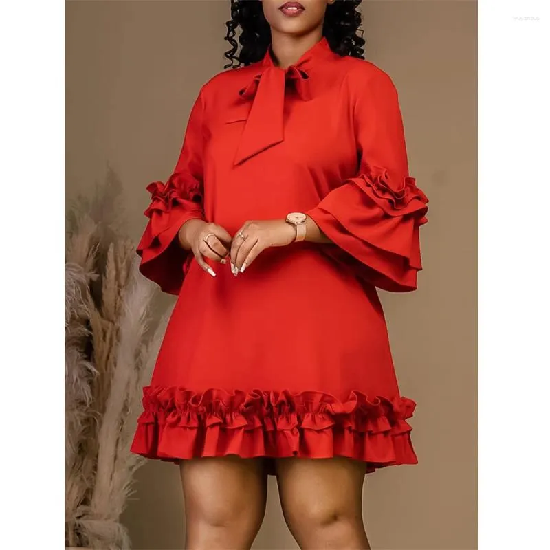 Ropa étnica Vestido de fiesta para mujer Color sólido Mangas cortas Volantes Cadera Evento africano Ocasión de fiesta Vestidos de talla grande Sexy Mini grande