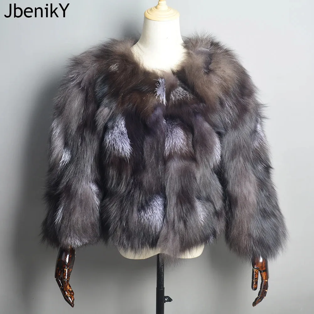 Kvinnor Real Silver Fox Fur Coats Winter Warm Natural Fox Fur Jackets Russian Lady Short Style äkta Fox Päls Ytterväv 240110