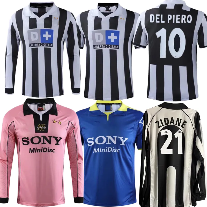 Retro Juventus Jersey Del Piero 9798 Champions League Version Home and Away Football Shirt Inzaghi Zidane 99-00 lång och kort ärm fotbollsuniform