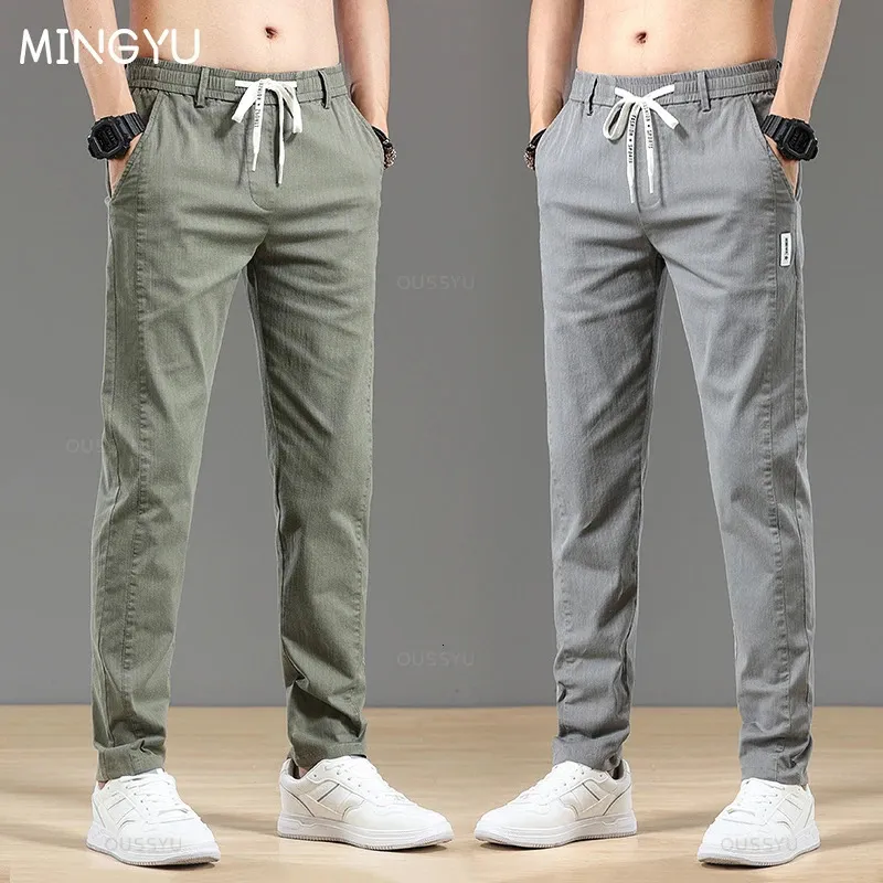 Autumn Winter Cottom Men's Pants Fashion Classic Drawstring Elastic midja jogging tjock stretch Casual Grey Cargo Trousers Male 240109