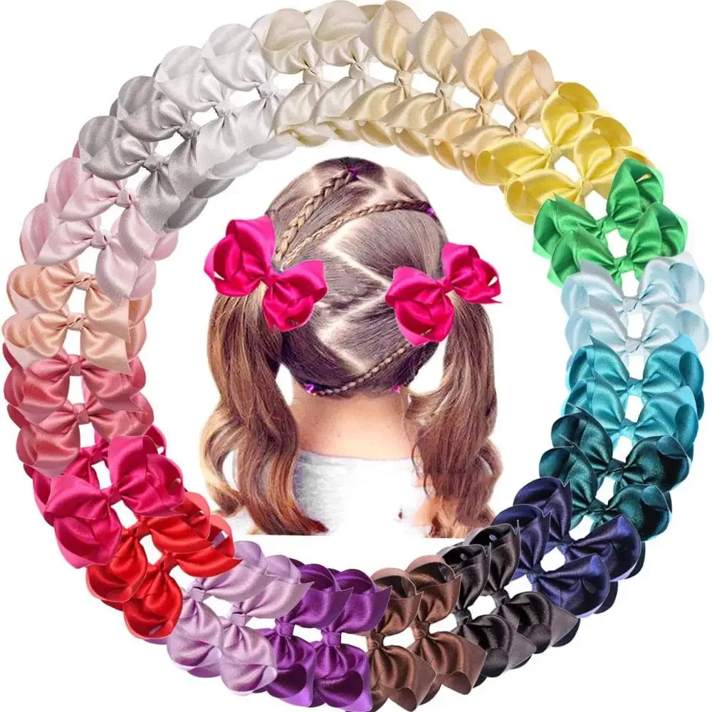 40 Pcs 4.5 Inch Glitter Grosgrain Ribbon Shiny Hair Bows Alligator Hair Clips for Girls Infants Toddlers Kids In Pairs 240109