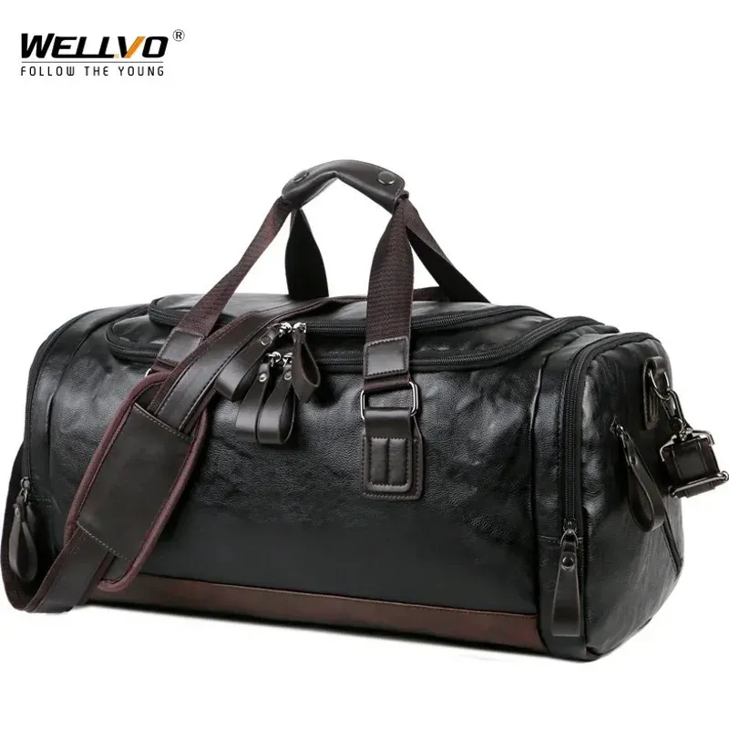 Men Quality Leather Travel Bags Carry on Luggage Bag Men Duffel Bags Handbag Casual Traveling Tote Large Weekend Bag XA631ZC 240109