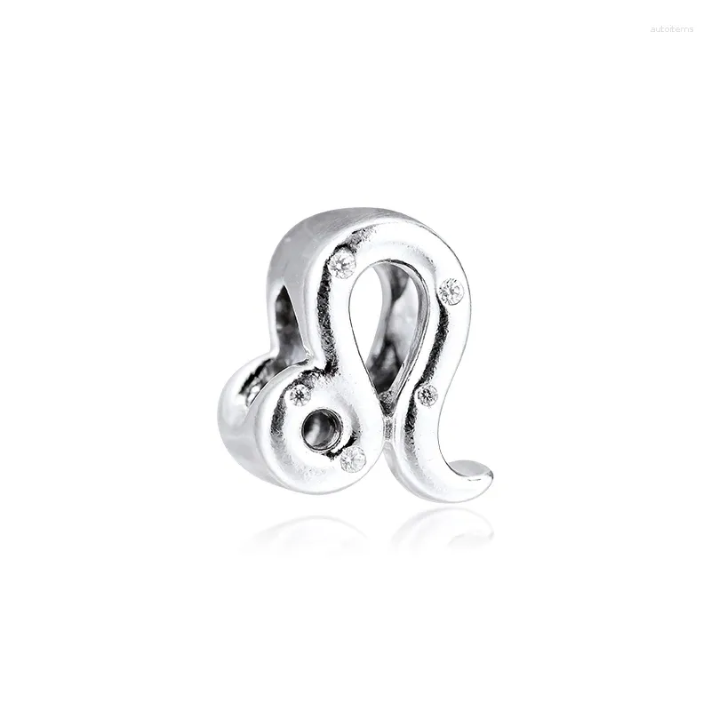 Kralen – pierres précieuses en vrac en argent Sterling 925, breloque scintillante du zodiaque Lion, convient aux bracelets, perles métalliques pour bricolage, fabrication de bijoux pour femmes