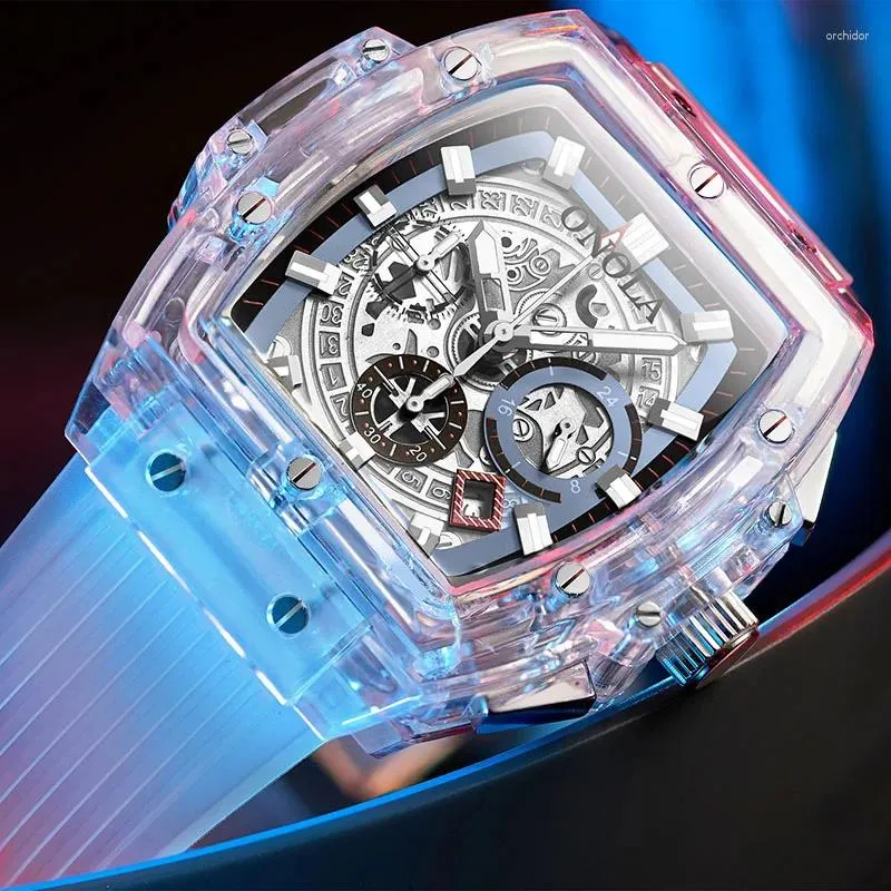 Horloges Tonneau Transparant Plastic Horloge Heren Dames Klok 2024 Mode Sport Casual Uniek Quartz Luxe Vierkant Heren