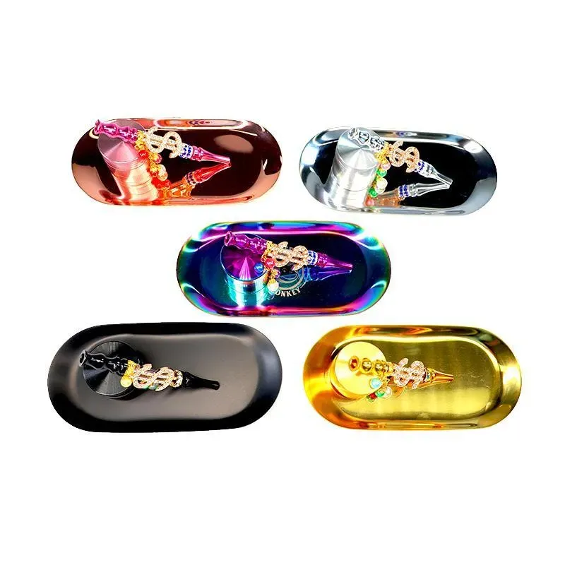 DHL UPS Smoking Accessories Rainbow launched smoking set metal herb grinder rainbow rolling tray bling blunt holder B0901