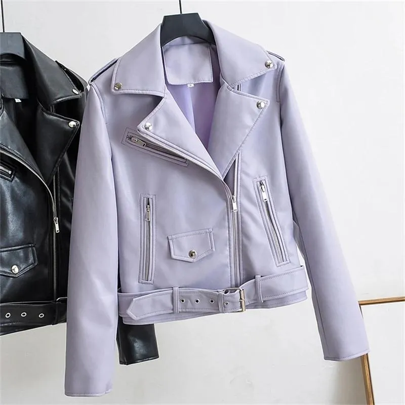 Jaqueta de designer de luxo primavera plutônio couro falso 2024 novo zíper roxo fino bicicleta ao ar livre colete feminino topos streetwear 3butt