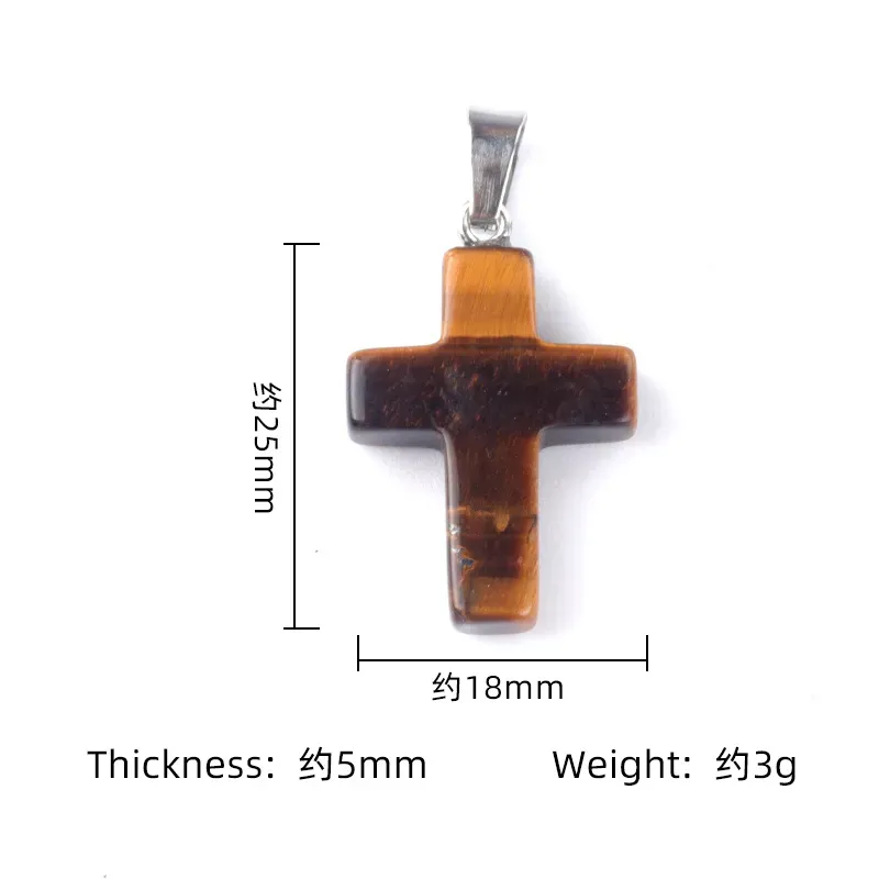 18x25mm Natural Crystal Stone Cross Pendant Opal Tiger Eye Obsidian Rose Quartz Charms Necklace Jewelry Making ACC