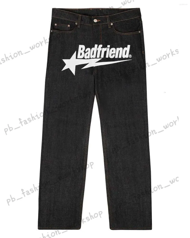 Y2k Jean Hip Hop Badfriend lettre impression Baggy pantalon noir Harajuku mode Punk Rock pantalon large pied Streetwear 943