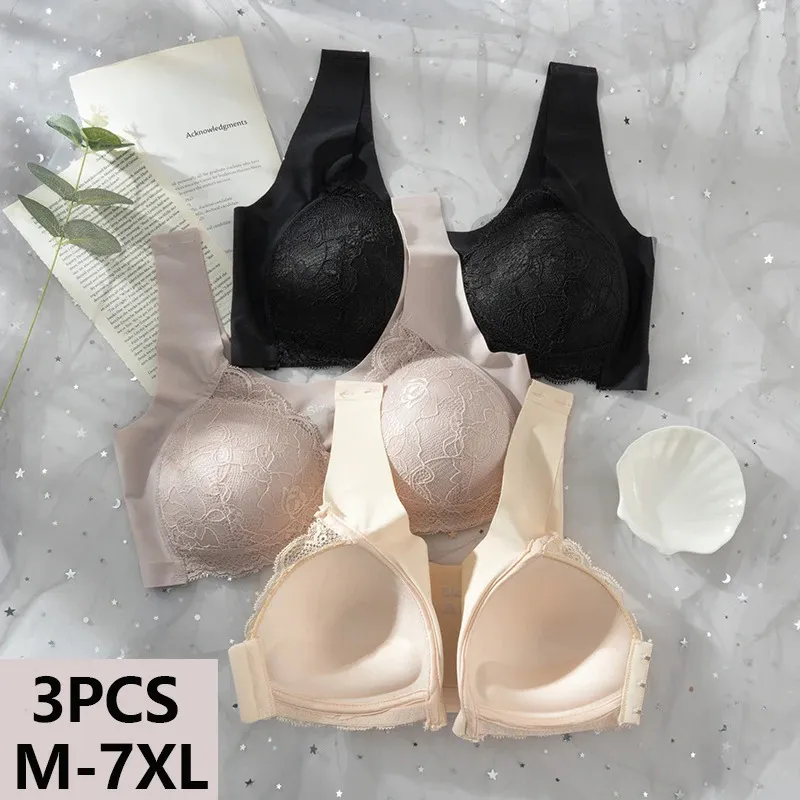 3pcs Seksi Ön Kapatma Braliette Dantel Artı Boyut Sütyen Kadın iç çamaşırı M5XL Yukarı iç çamaşırı mahsul üst samimi sorunsuz brassiere 240109