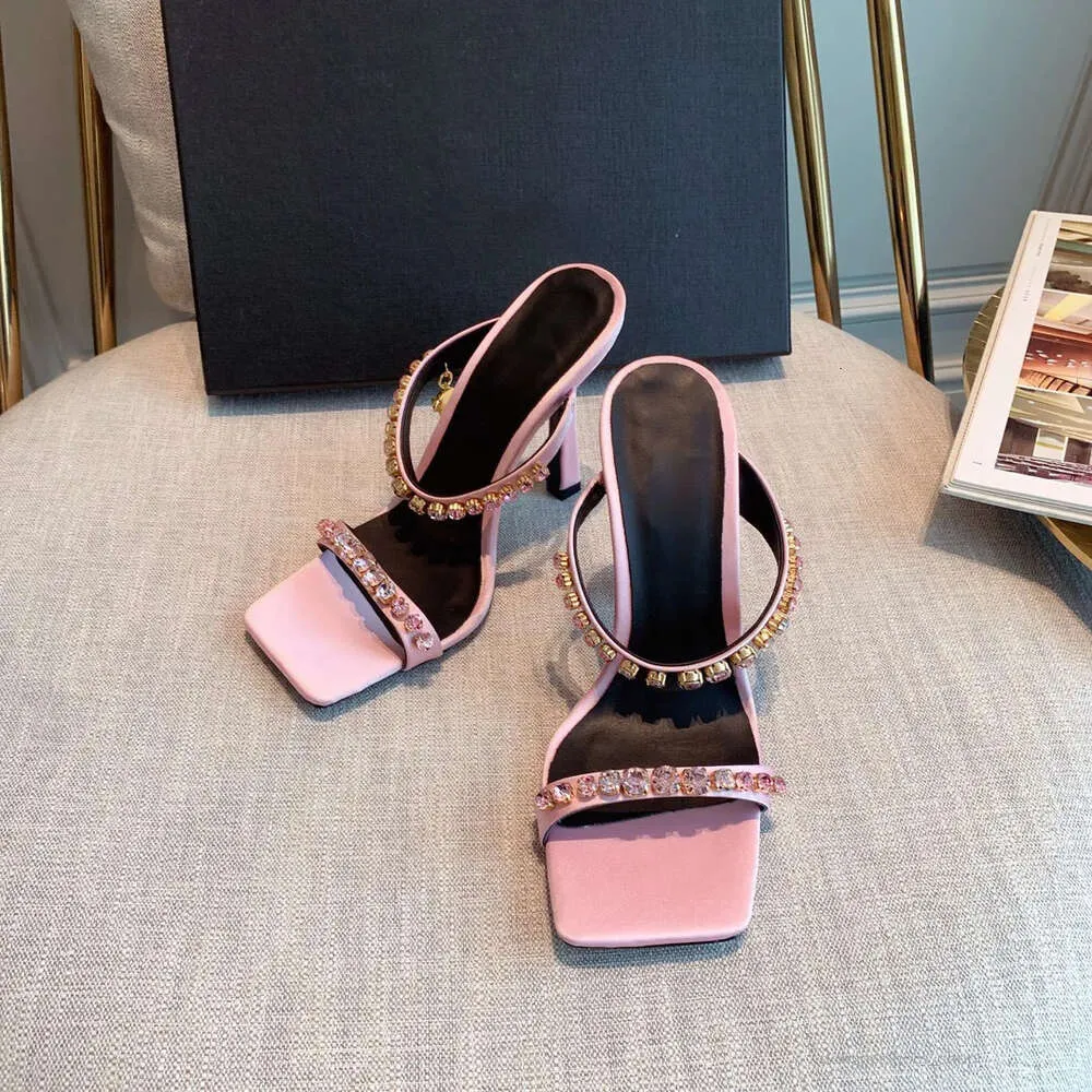 Meduza chinelos de dedo quadrado com strass embelezados com cristal sapatos de salto alto sandálias de cetim mulheres designers sapato noite estilingue cinta sapatos de grife