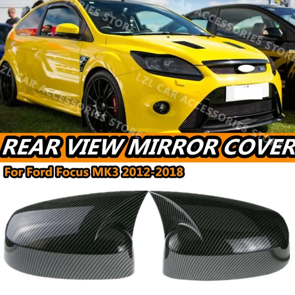 Ford Focus MK3 2012 2024 Carbon Fiber Rearview Mirror Cover Black Wing Cap Trim