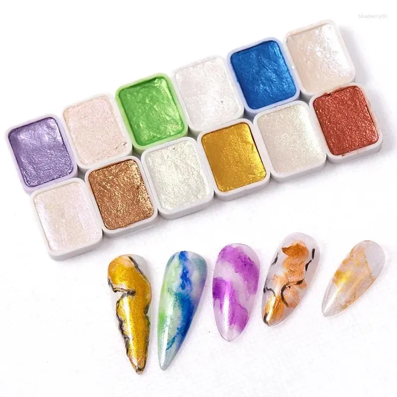 Kit per nail art Shimmer Bloom Cromo Polvere Gel Solid Glam Glitter Vernice Colori ad acquerello Tavolozza Inchiostro Fiore Unghie Pigmento