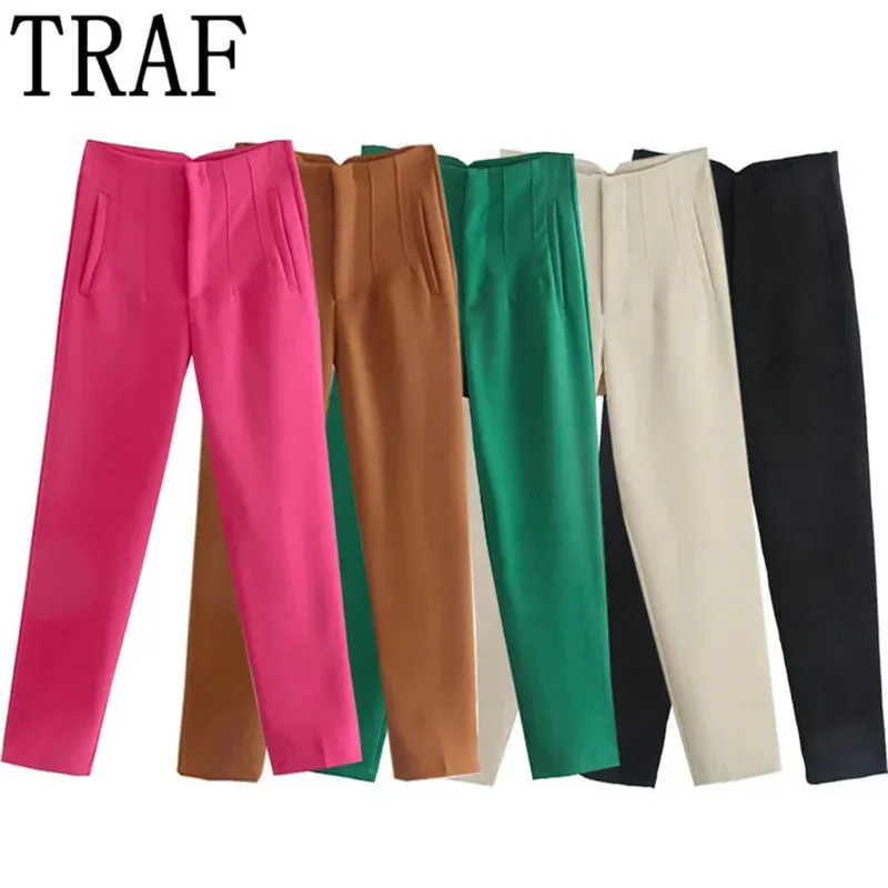 TRAF Pencil Women Pants 28 Color High Waist Pants for Women White Black Streetwear Woman Trousers Summer Office Wear Pants 240110