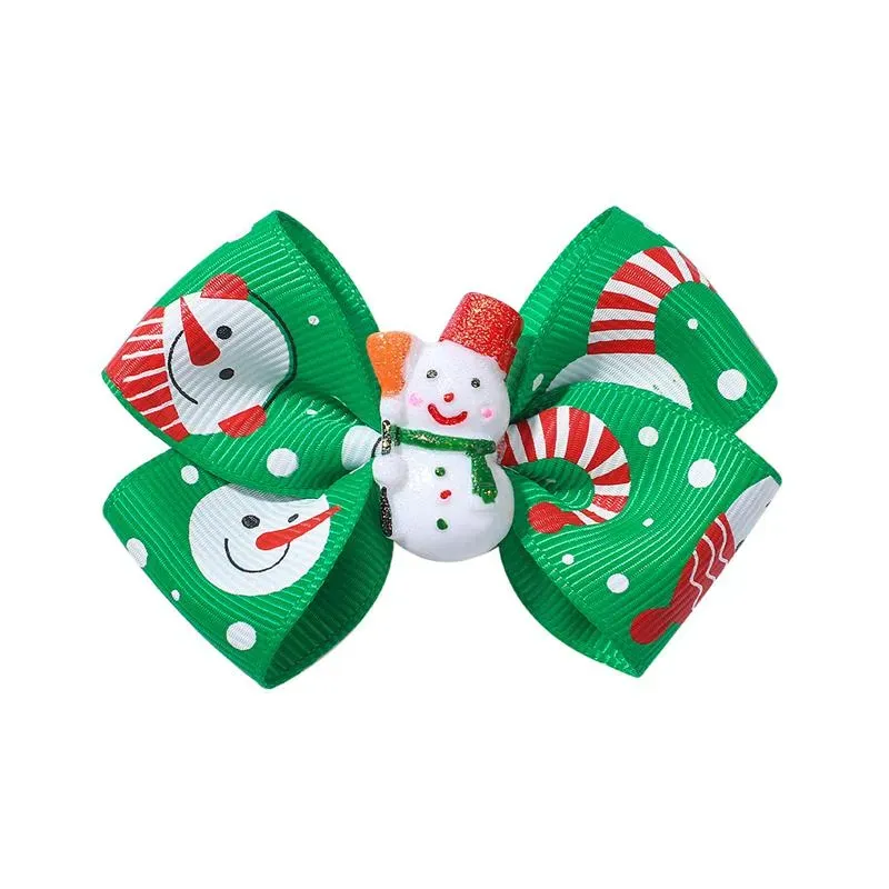 Baby Girls Bow Hairpins Barrettes Christmas Ribbon Cartoon Santa Claus Snowman Kids Pinwheel Hair Clips Hair Accessories