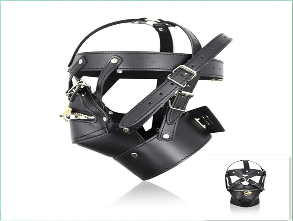 BDSM Bondage Sex Toys New Black Leather SM Slave Sex Toys Maschera per la testa per maschio Prodotto adulto del sesso Vestito cosplay Uomo Gay Fetish Head 7388740