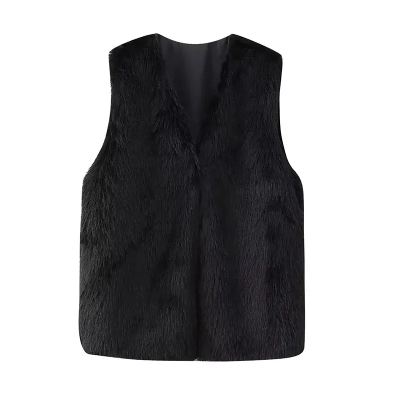 TRAF fausse fourrure gilet femmes blanc noir fourrure manteau moelleux sans manches veste femme Cardigans femmes veste d hiver gilet 240109
